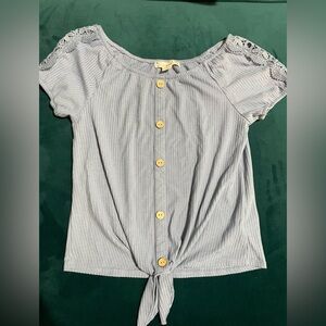 Girls Blue Front Tie Summer Top with Lace detail